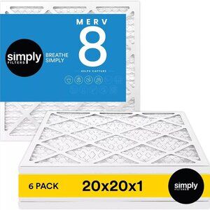 Filters 20x20x1 MERV 8, MPR 600, Air Filter (6 Pack) - Actual Size: 19.75"x19.75